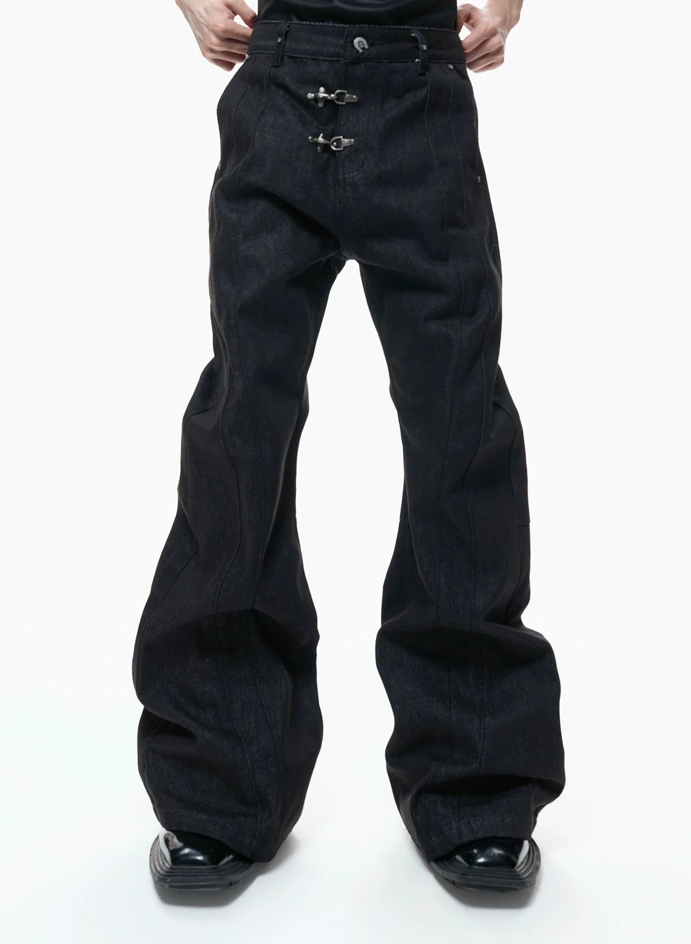 【26s Apr.】Horseshoe-Buckle Ruched Short-Sleeve Denim Jacket / Jeans