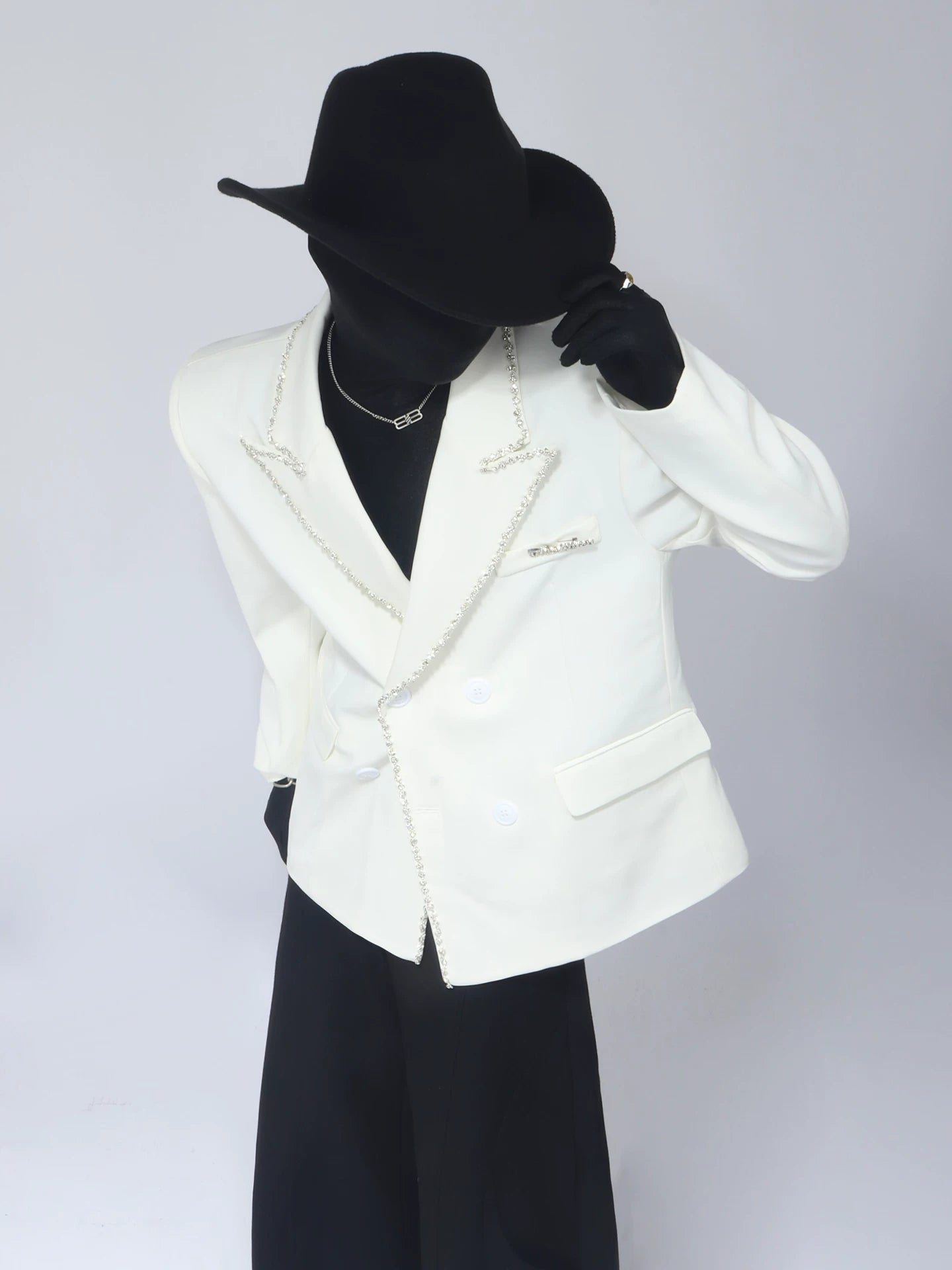 【26s Apr.】Crystal Embellished Padded Shoulder Blazer