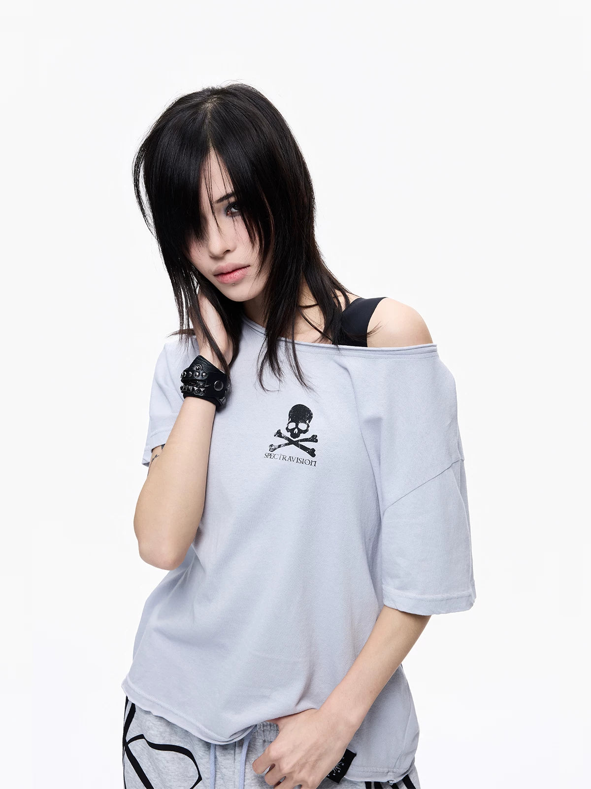 Skull Graphic Layered Off-Shoulder Tee