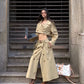 Elegant Khaki Short Trench Coat + Skirt Set