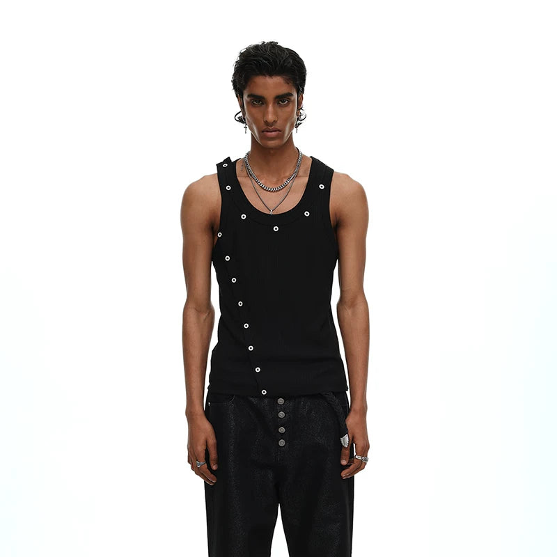 【26s May】Asymmetric Button Deconstructed Slim Tank Top