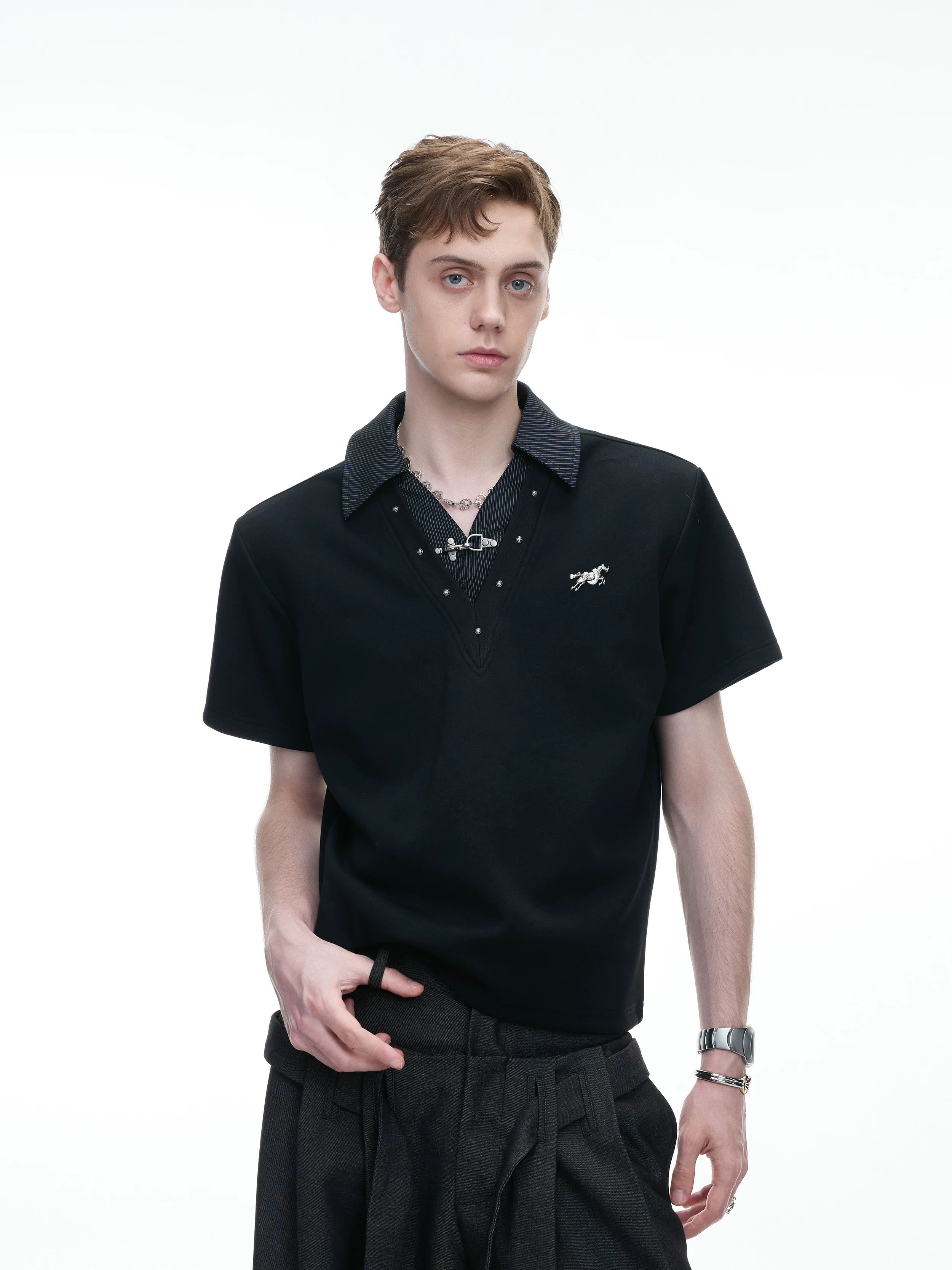 Layered Studded Polo Tee