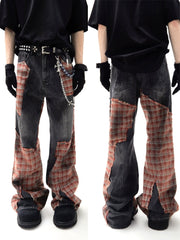 【25s Jul.】Plaid Panel Baggy Jeans