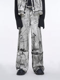 【25s Jan.】High Street White Graffiti Detachable Design Jeans