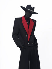 【26s May.】Black Red Contrast Cropped Structured Blazer
