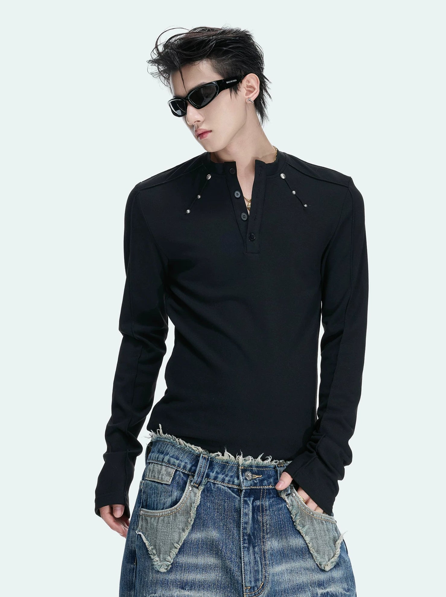 Deconstructed Studded Henley Tee
