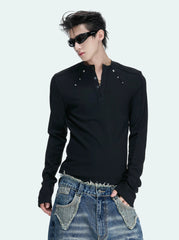 Deconstructed Studded Henley Tee