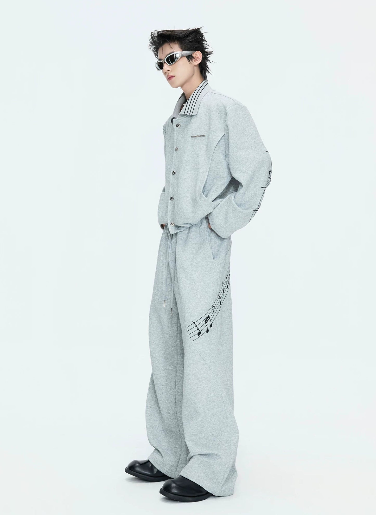 【26s May】Embroidered Music Note Structured Hoodie Set
