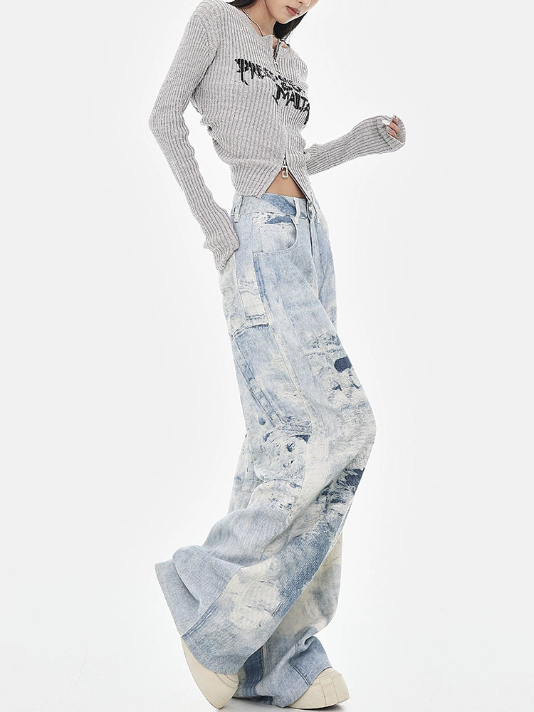【25s Jul.】High-Waist Washed Tie-Dye Wide Jeans