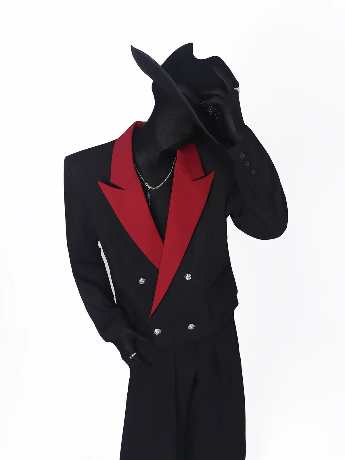 【26s May.】Black Red Contrast Cropped Structured Blazer