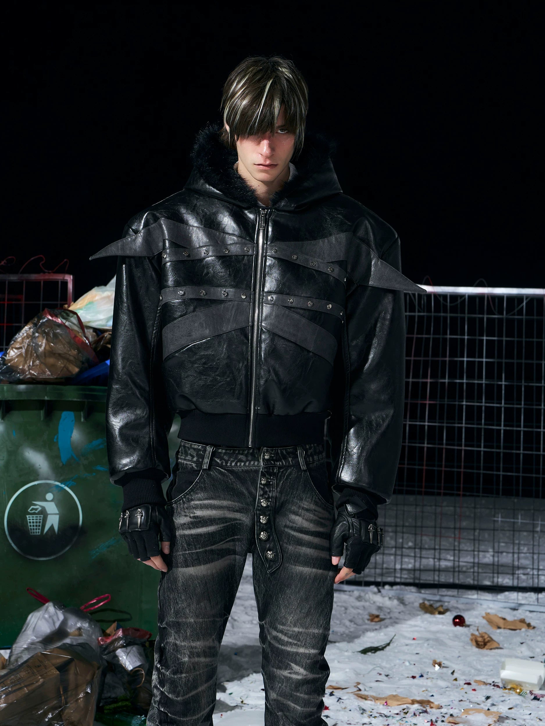 Deconstructed Silhouette Cropped Fur Collar Jacket