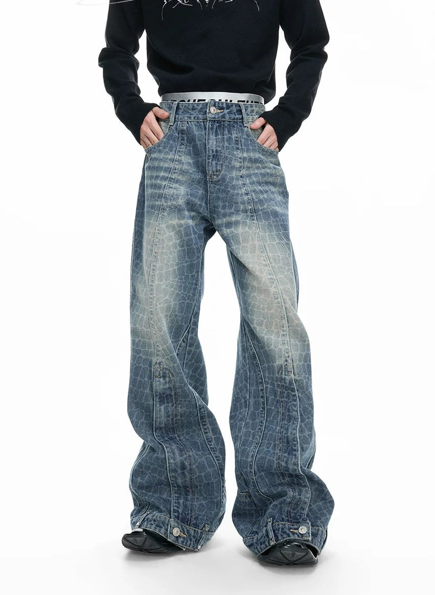 【26s Feb.】Vintage Cracked Texture Washed Straight-Leg Denim Pants