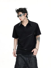 Asymmetric Zip Sequin Polo Tee