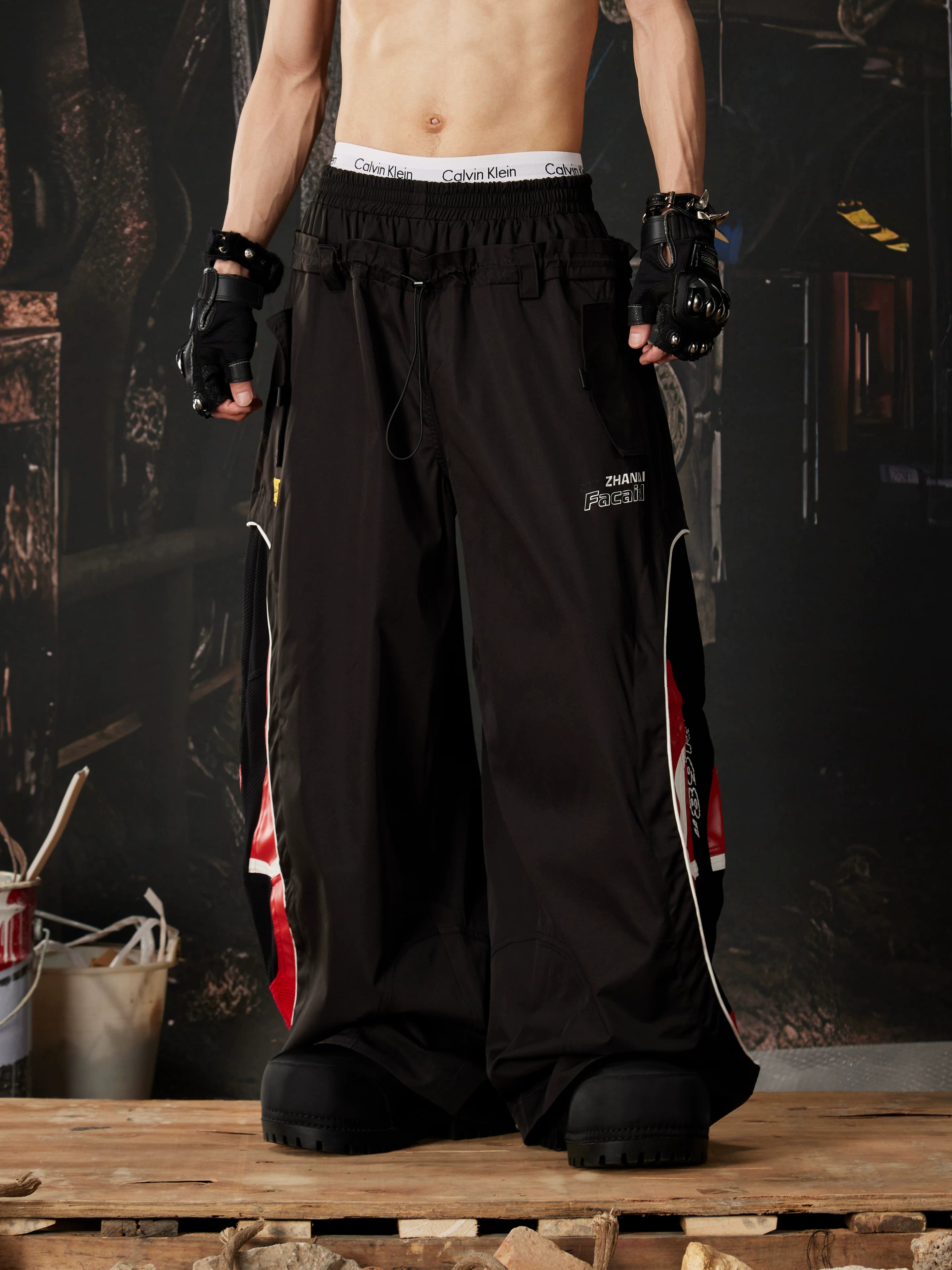 Deconstructed Racing Mesh Leather Pants