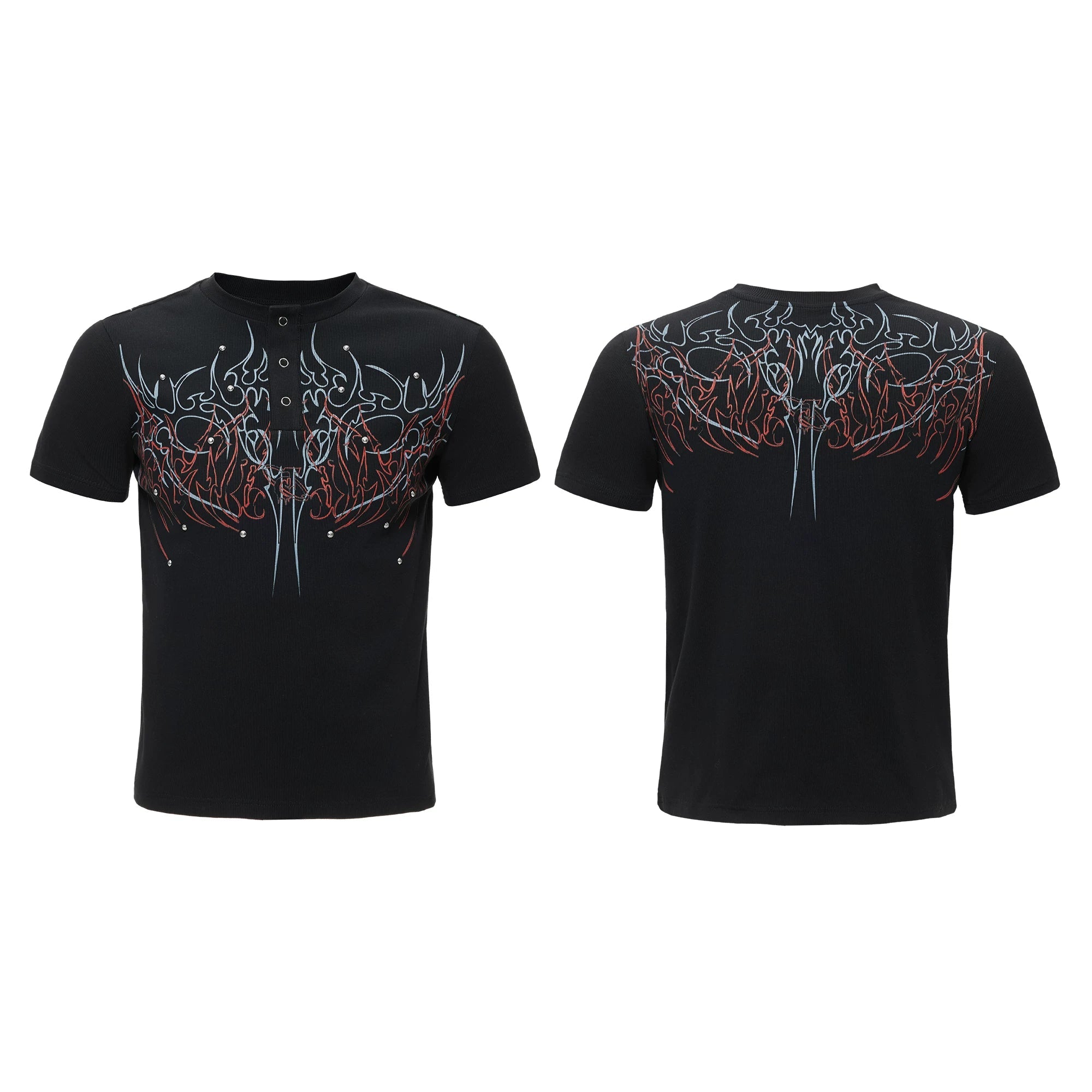 Gothic Flame Studded Slim Tee