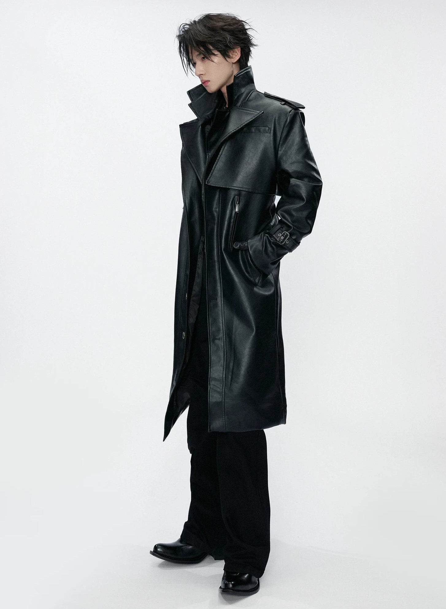 Multi-Form Layered Leather Trench Coat