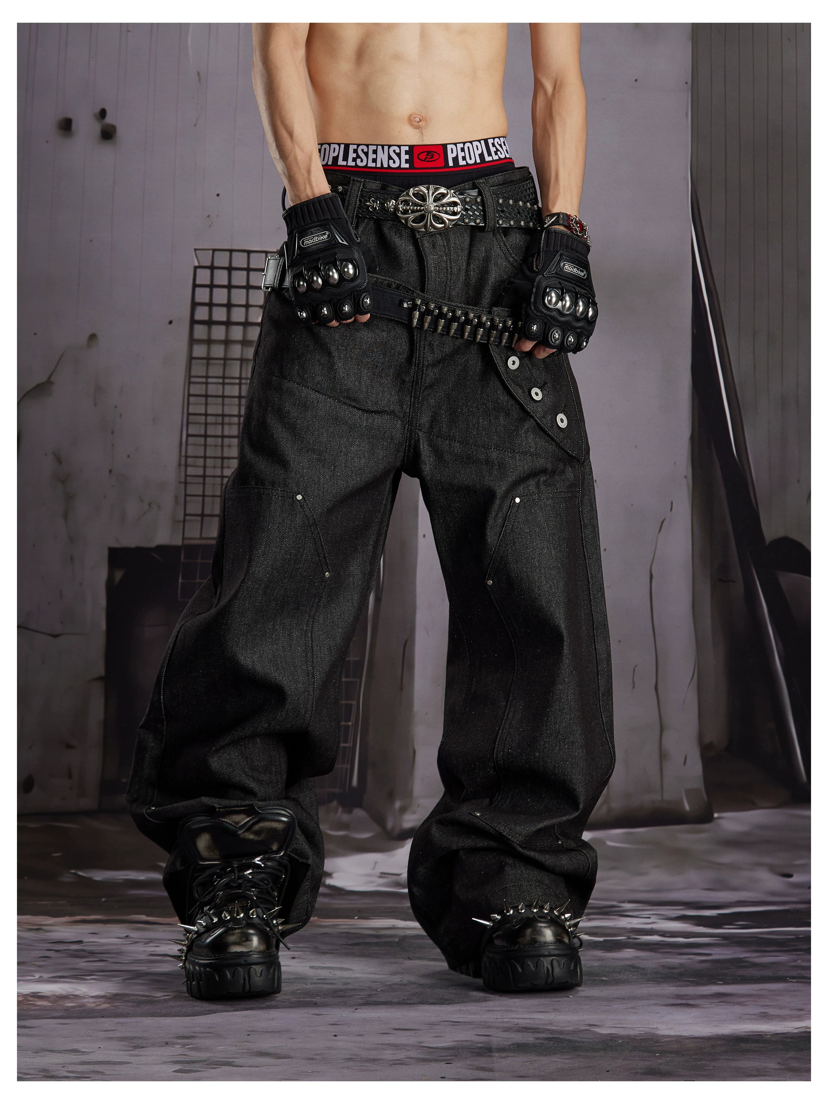 Double Waist Raw Denim Jeans