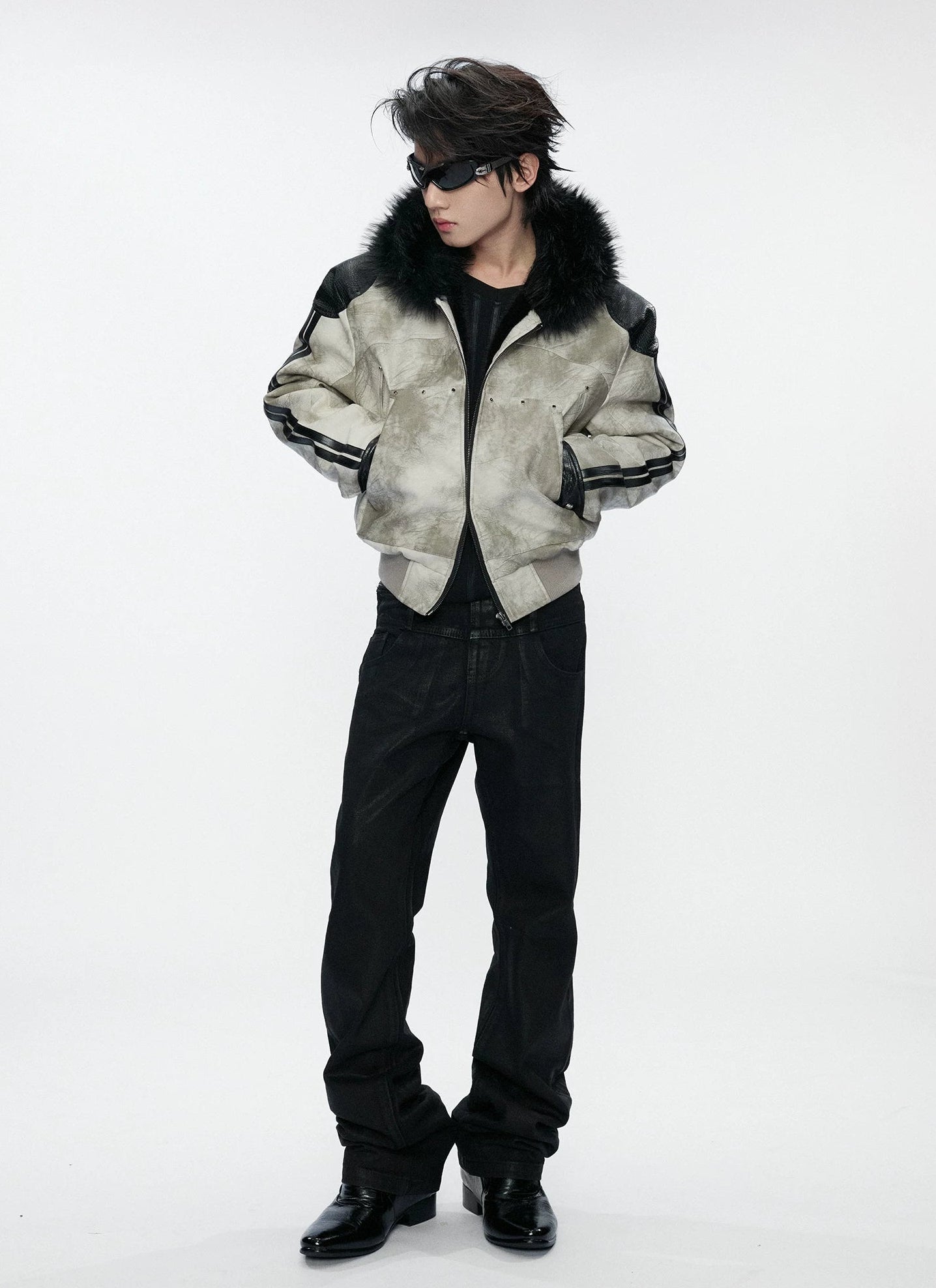 Vintage Snake-Panel Hooded Fur Jacket