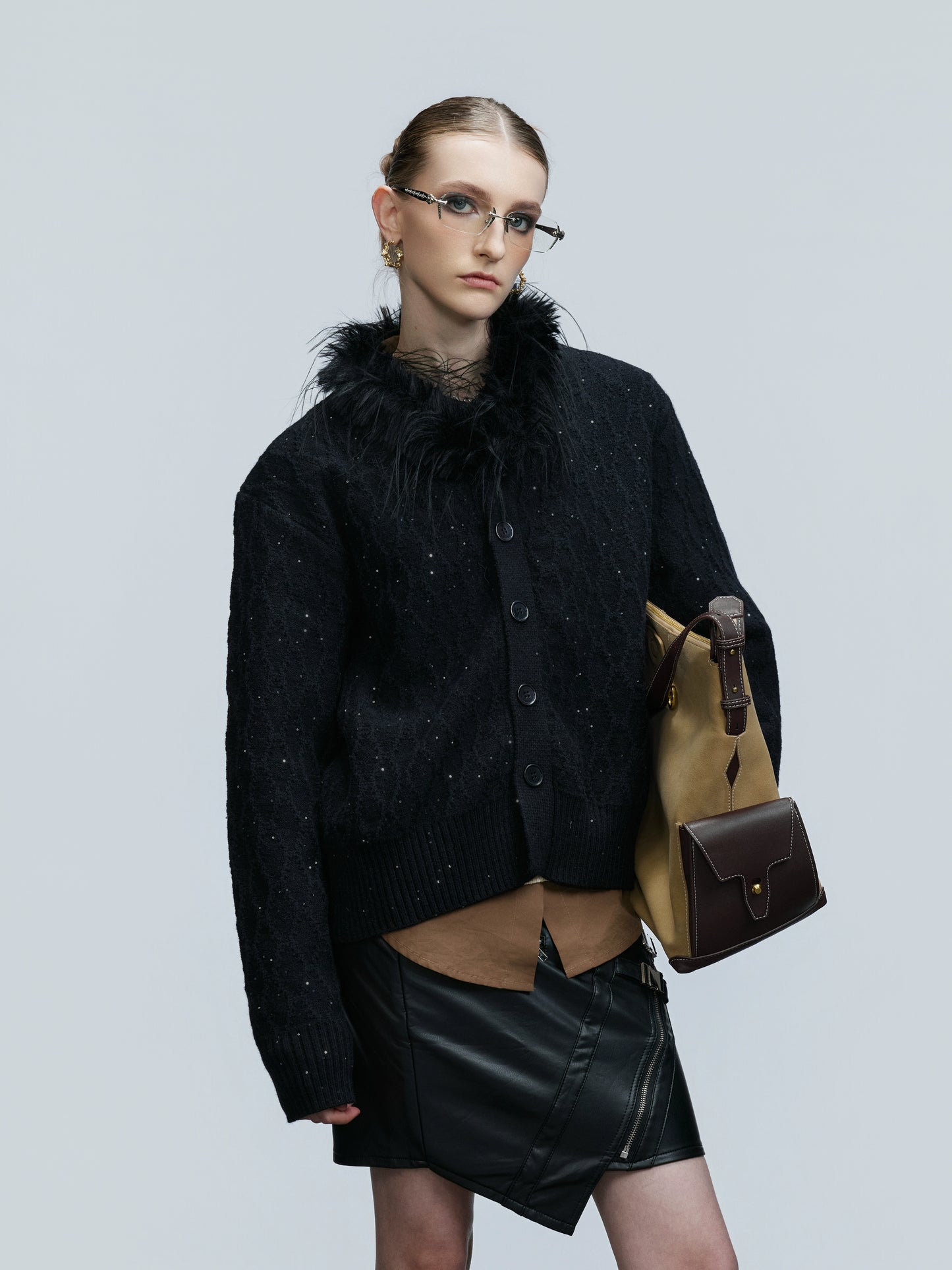 【25s Nov.】Fine Glitter Textured Cable Knit Sweater