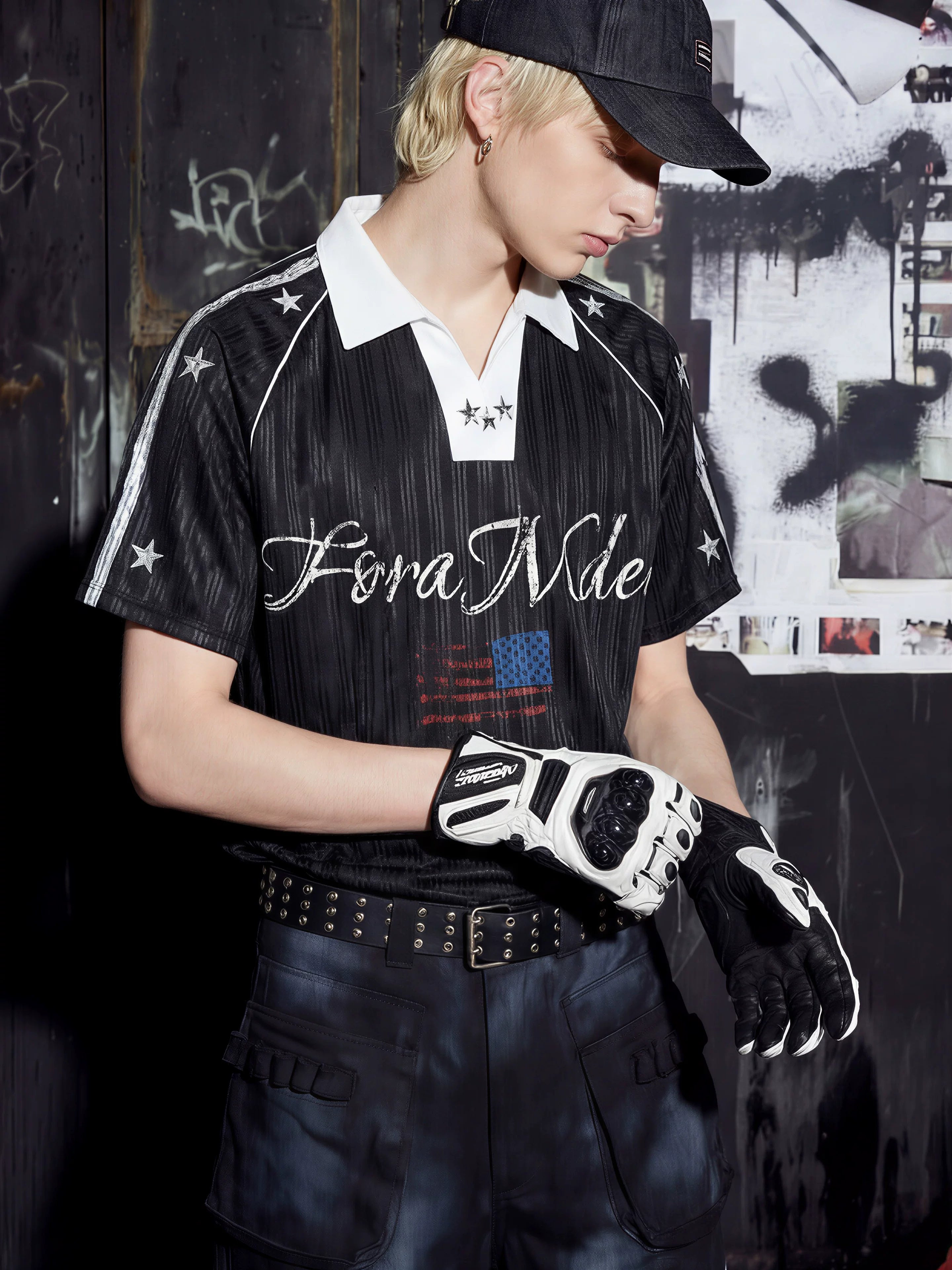 Black White Contrast Football Jersey Tee