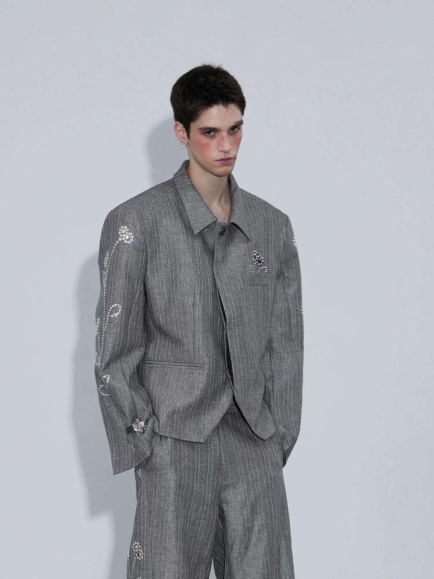 【26s Apr.】Crystal Embellished Striped Jacket / Pants