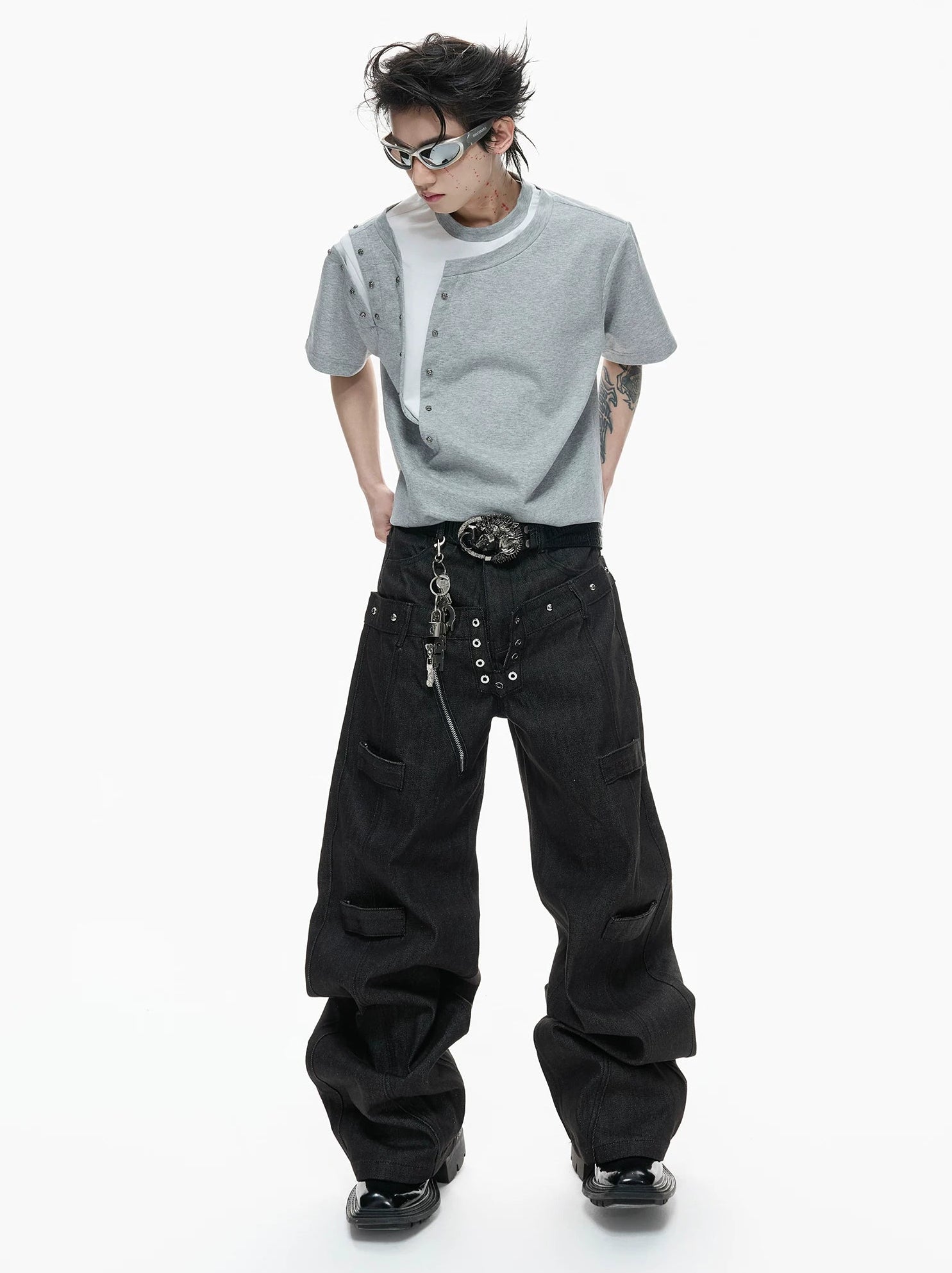 【26s Apr.】Studded Layered Panel Cropped Tee