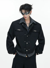 26s Feb.】Striped Faux-Layer Short Jacket