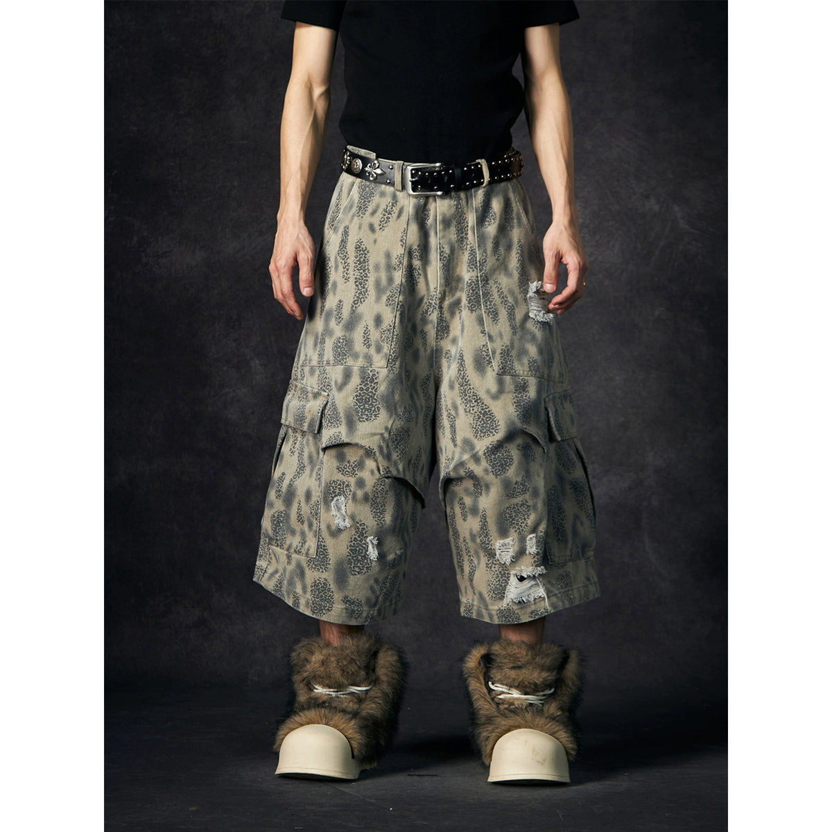 【25s Jun.】Leopard Print Ripped Pocket Cropped Pants