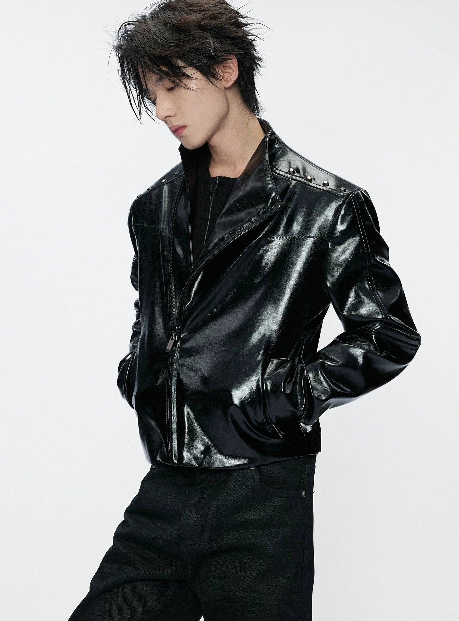 Glossy Crocodile Slim Moto Jacket