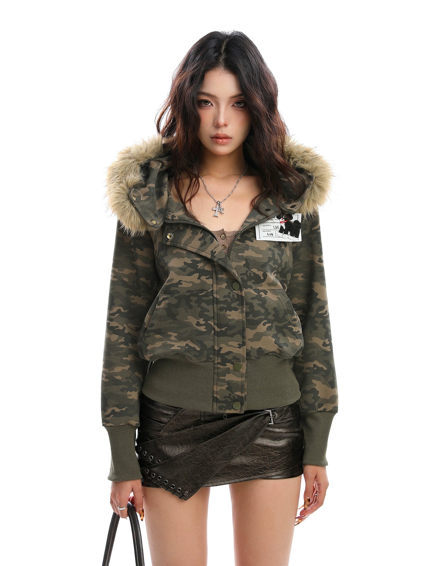 【25s Nov.】Detachable Fur-trimmed Camouflage Hooded Jacket