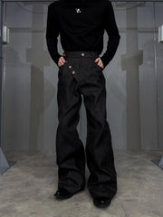 【26s Feb.】14.5oz Raw Selvedge Black Slight Flare Denim Pants
