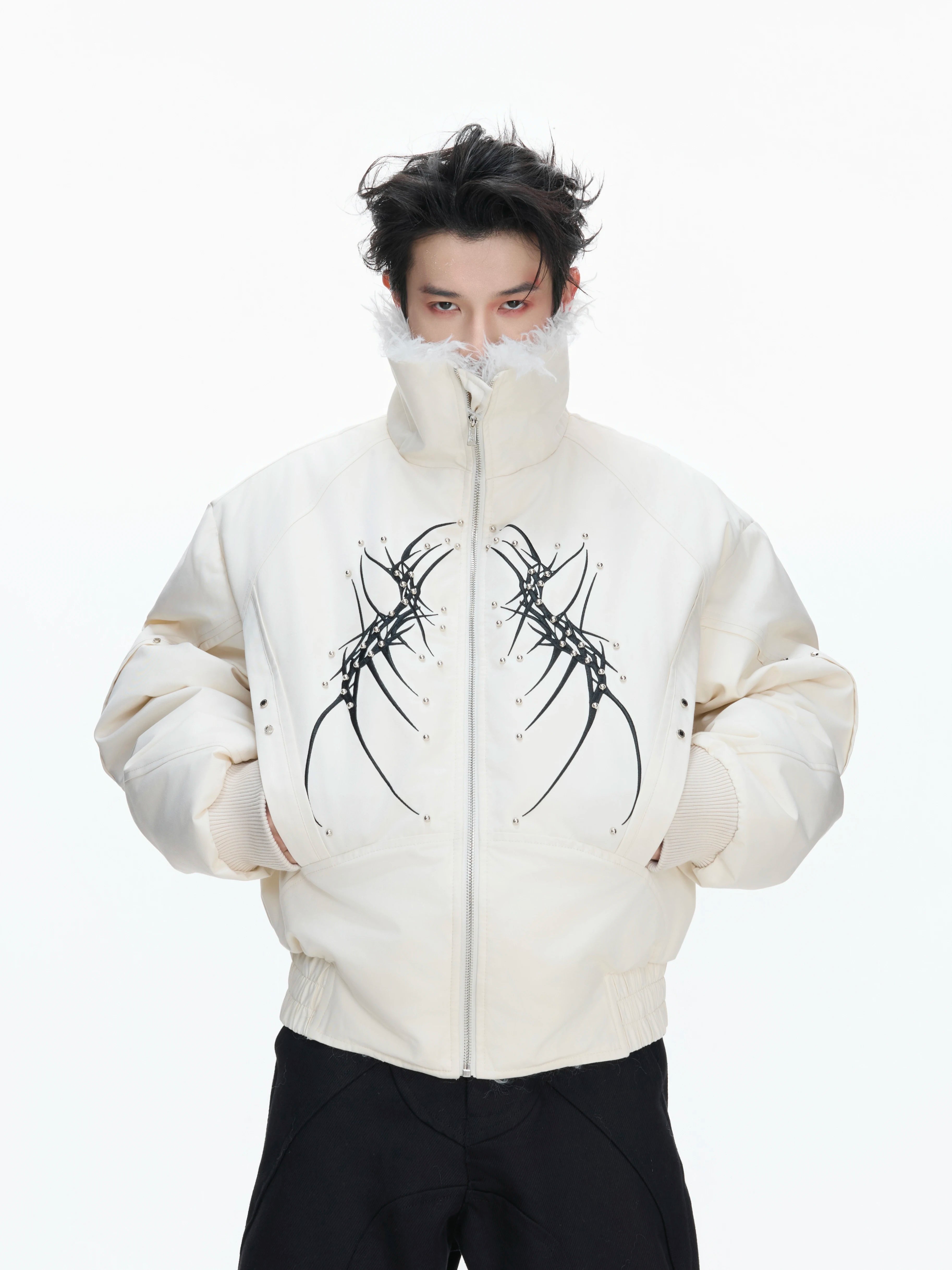 【26s Jan.】Embroidered Spine Rivet Cotton Coat