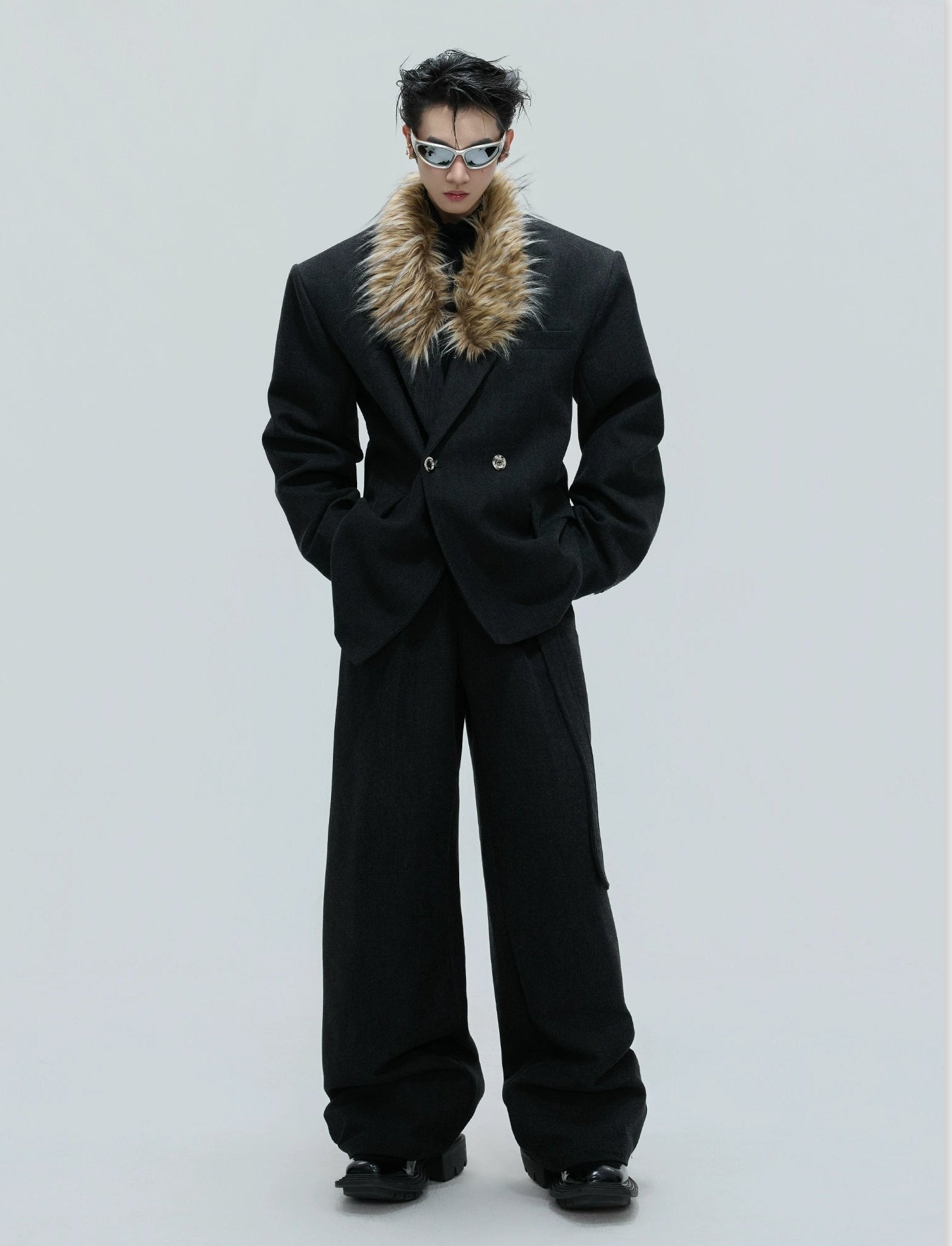 【25s Nov.】Elegant Detachable Fur Collar Wool Suit/Trousers