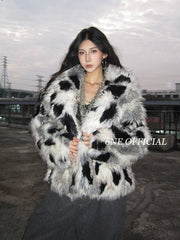 American-style Sexy Light Luxury Patchwork Fur Coat