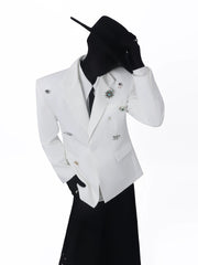 Metal Brooch White Blazer