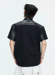 Leather Panel Studded Polo Tee