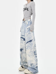 【25s Jul.】High-Waist Washed Tie-Dye Wide Jeans