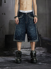 Distressed Studded Denim Cropped Shorts