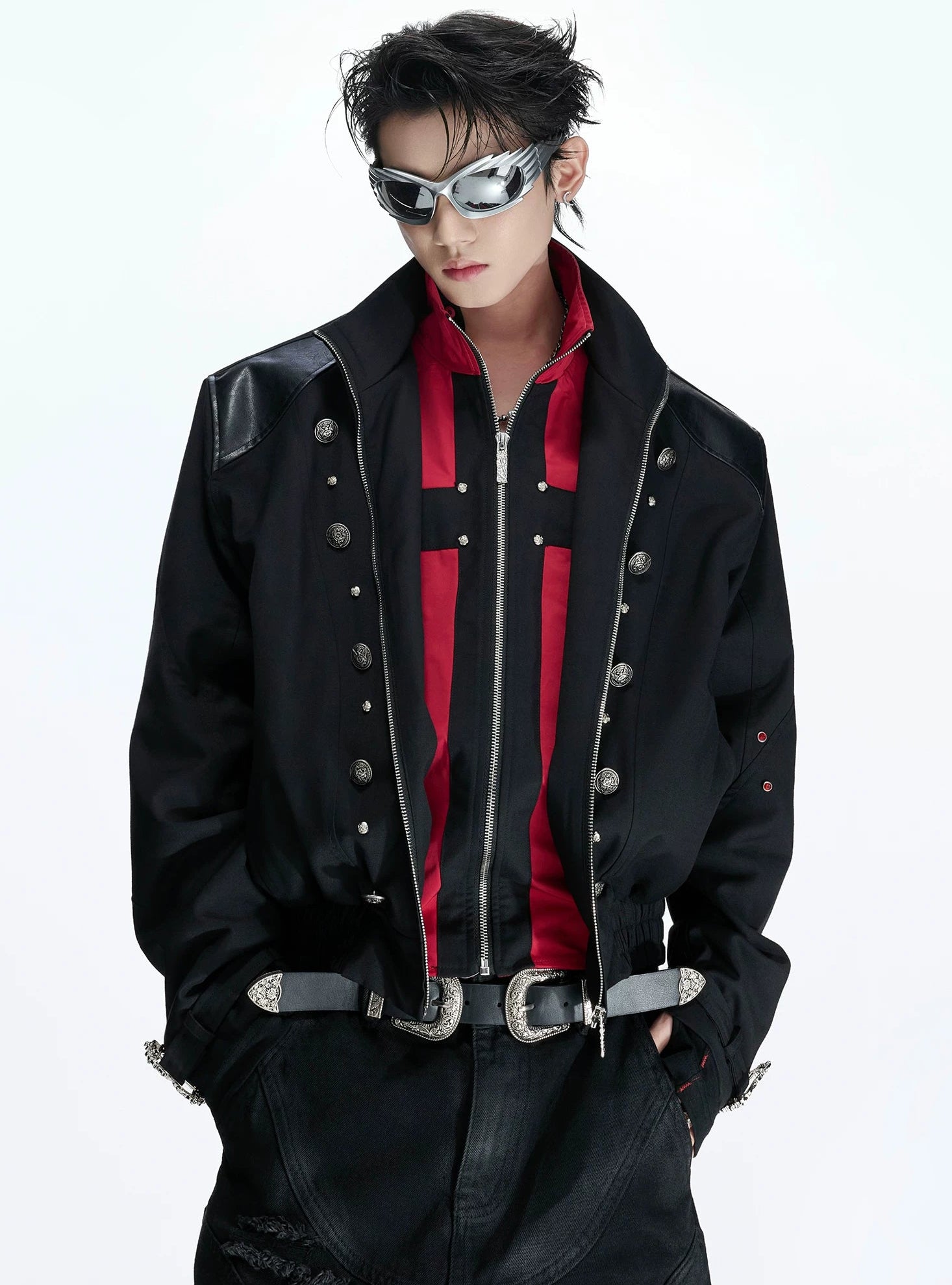 Black Red Cross Patchwork Jacket