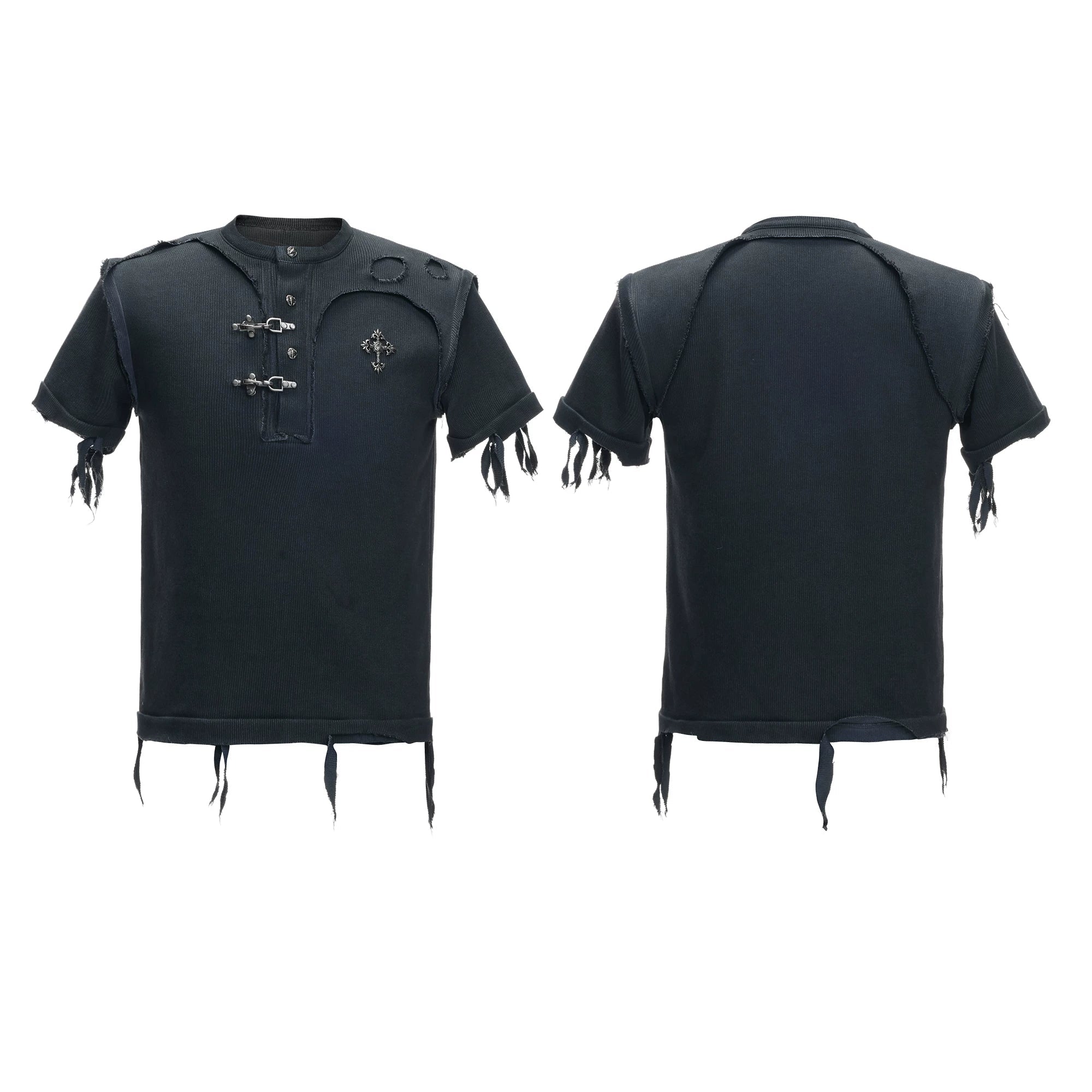 Distressed Rib Texture Henley Tee