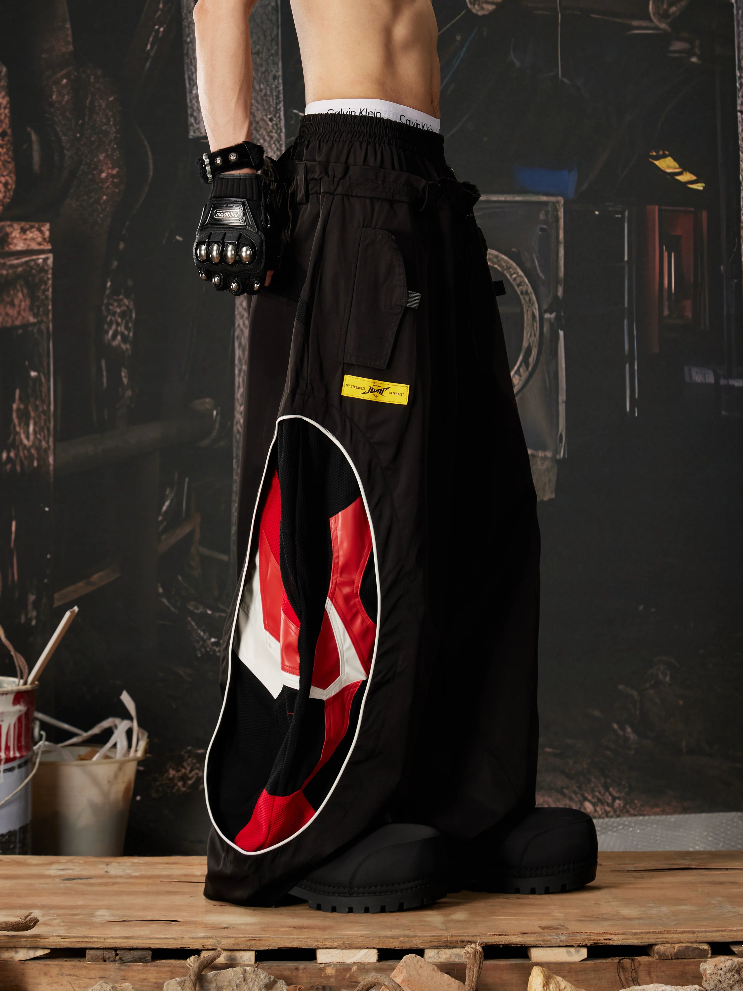 Deconstructed Racing Mesh Leather Pants