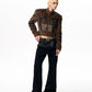 【25s Oct.】Leopard Print Leather and Rhinestone Stand Collar Jacket