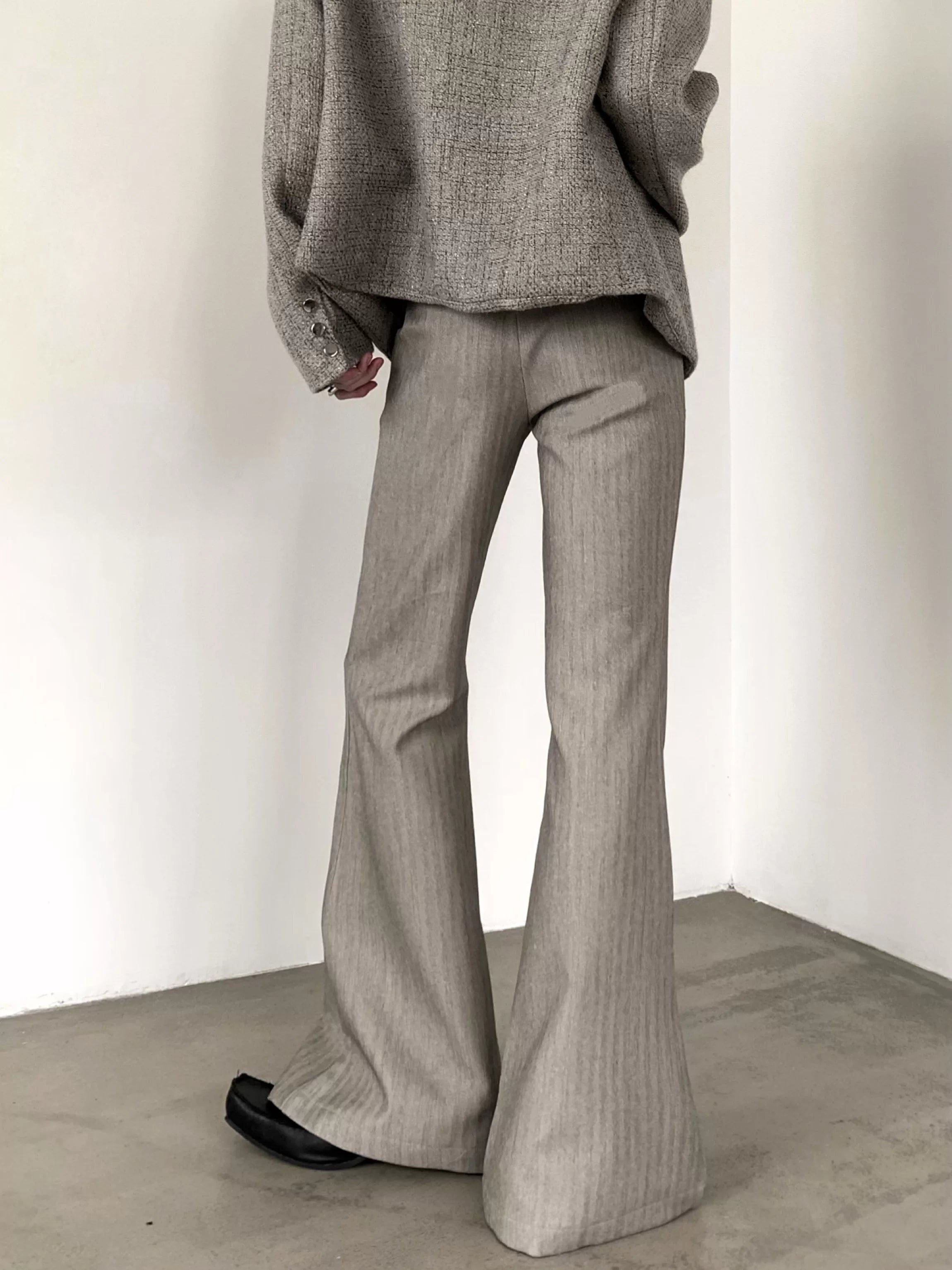 Old Money Pleated Striped Flared Trousers