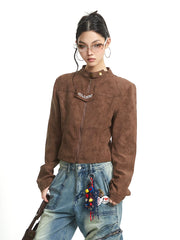 【25s Sep.】Vintage Brown Short Moto Jacket