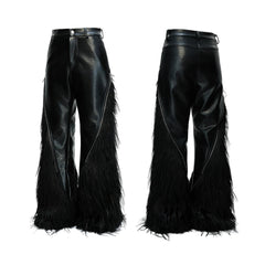 【26s Feb.】Deconstructed Faux Wolf Fur Croc-Embossed Leather Wide-Leg Pants