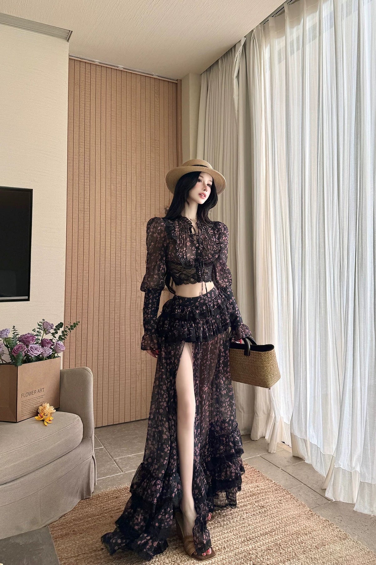 Chiffon Floral Top / Skirt