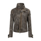 Deconstructed Patchwork Stand-up Collar Rubbed Distressed Jacket
