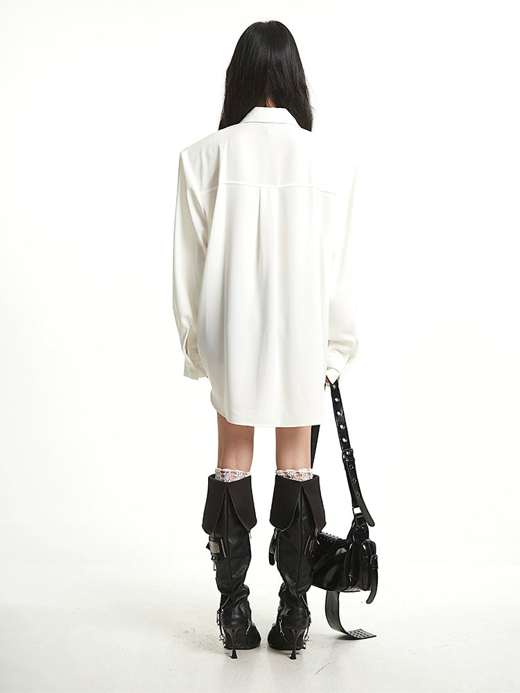 【25s Aug.】Loose Lapel Metal-Button Padded Shoulder Shirt