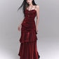 【25s Jul.】Dark Red Strap Evening Dress