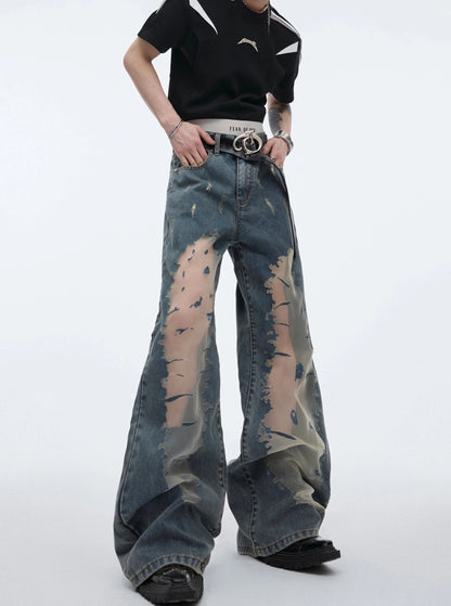 【24s April.】Mesh Hollow Retro Gradient Jeans